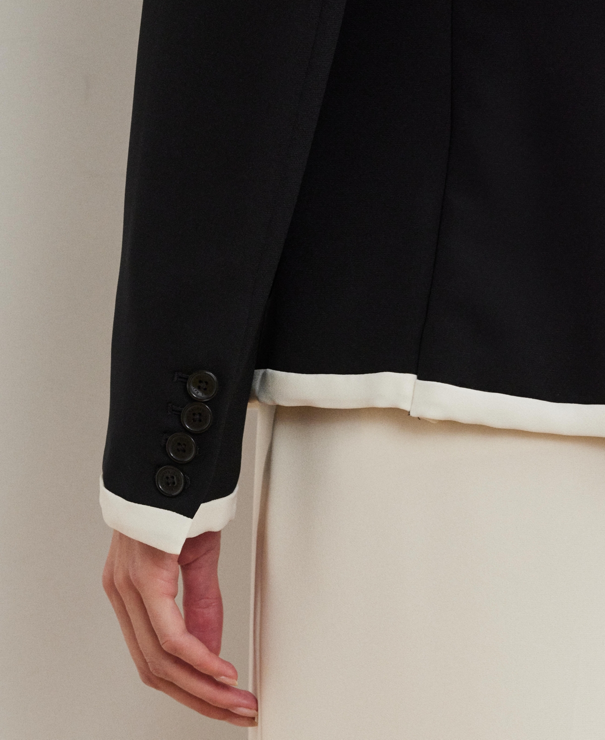 Shop Ralph Lauren Women's Two-tone Georgette Blazer In Black,mascarpone Cream