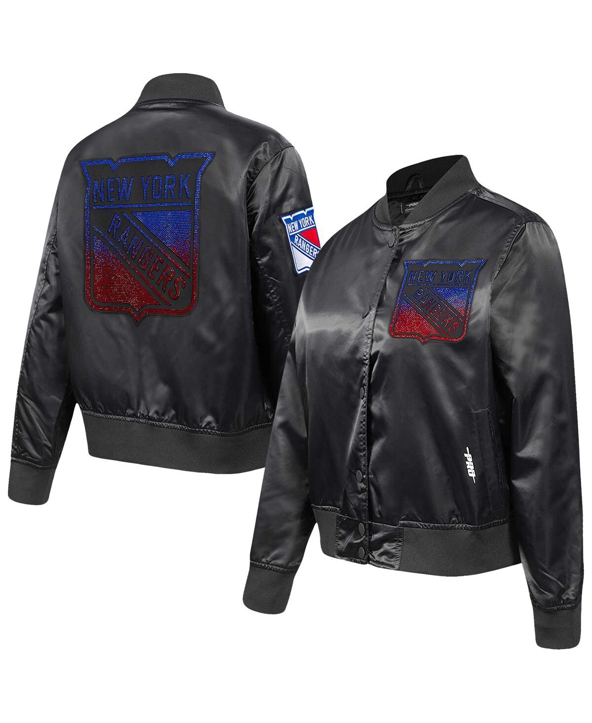 Women's Black New York Rangers Rhinestone Jewels Satin Full-Snap Jacket - Black