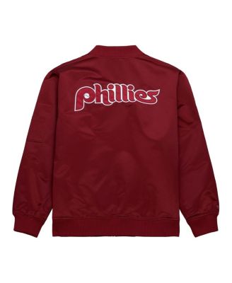 Men's Burgundy Philadelphia Phillies Vintage Logo Satin Full-Zip Bomber Jacket