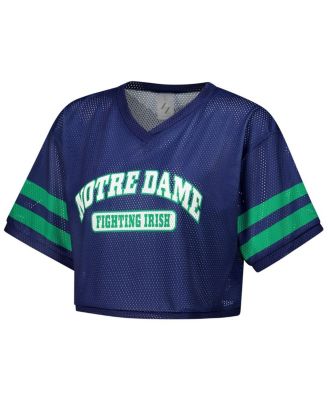 Women's Navy Notre Dame Fighting Irish Mesh Cropped V-Neck T-Shirt