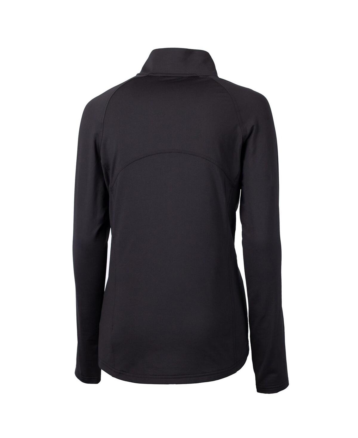 CUTTER & BUCK WOMEN'S BLACK DETROIT LIONS THROWBACK LOGO ADAPT KNIT STRETCH HALF-ZIP PULLOVER TOP 