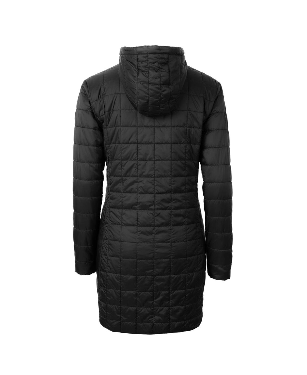 CUTTER & BUCK WOMEN'S BLACK DETROIT LIONS RAINIER PRIMALOFT HOODED LONG LIGHTWEIGHT COAT 
