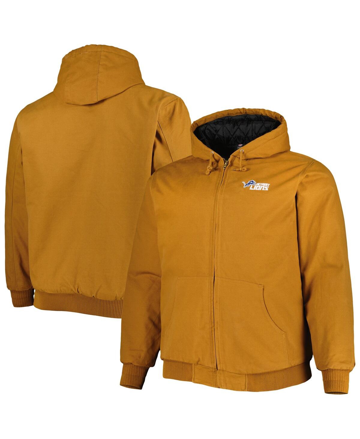 DUNBROOKE MEN'S TAN DETROIT LIONS BIG TALL DAKOTA CANVAS HOODIE FULL-ZIP JACKET 