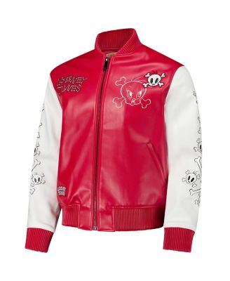 Men's Red/White Looney Tunes Tweety Bones Full-Zip Varsity Jacket