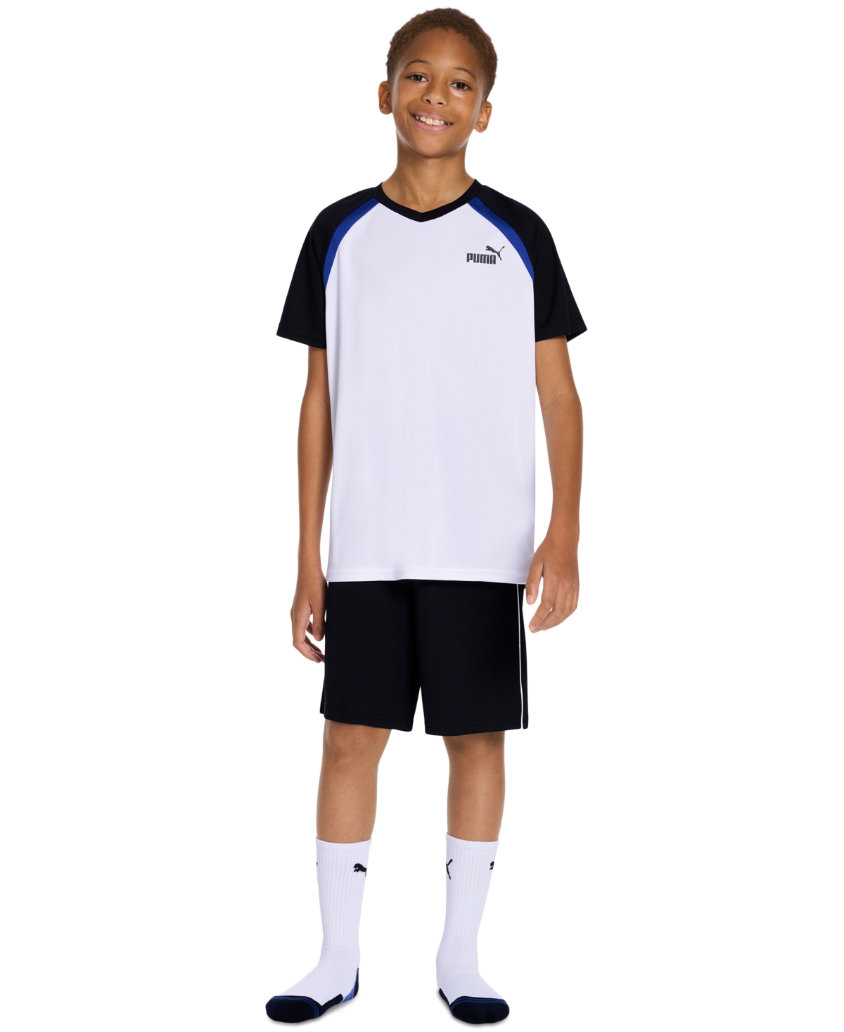 Puma Big Boys 3-pc. Performance T-shirt, Shorts & Socks Set In  White