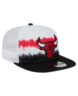Men's White/Black Chicago Bulls Dip-Dye 9FIFTY A-Frame Trucker Snapback Hat