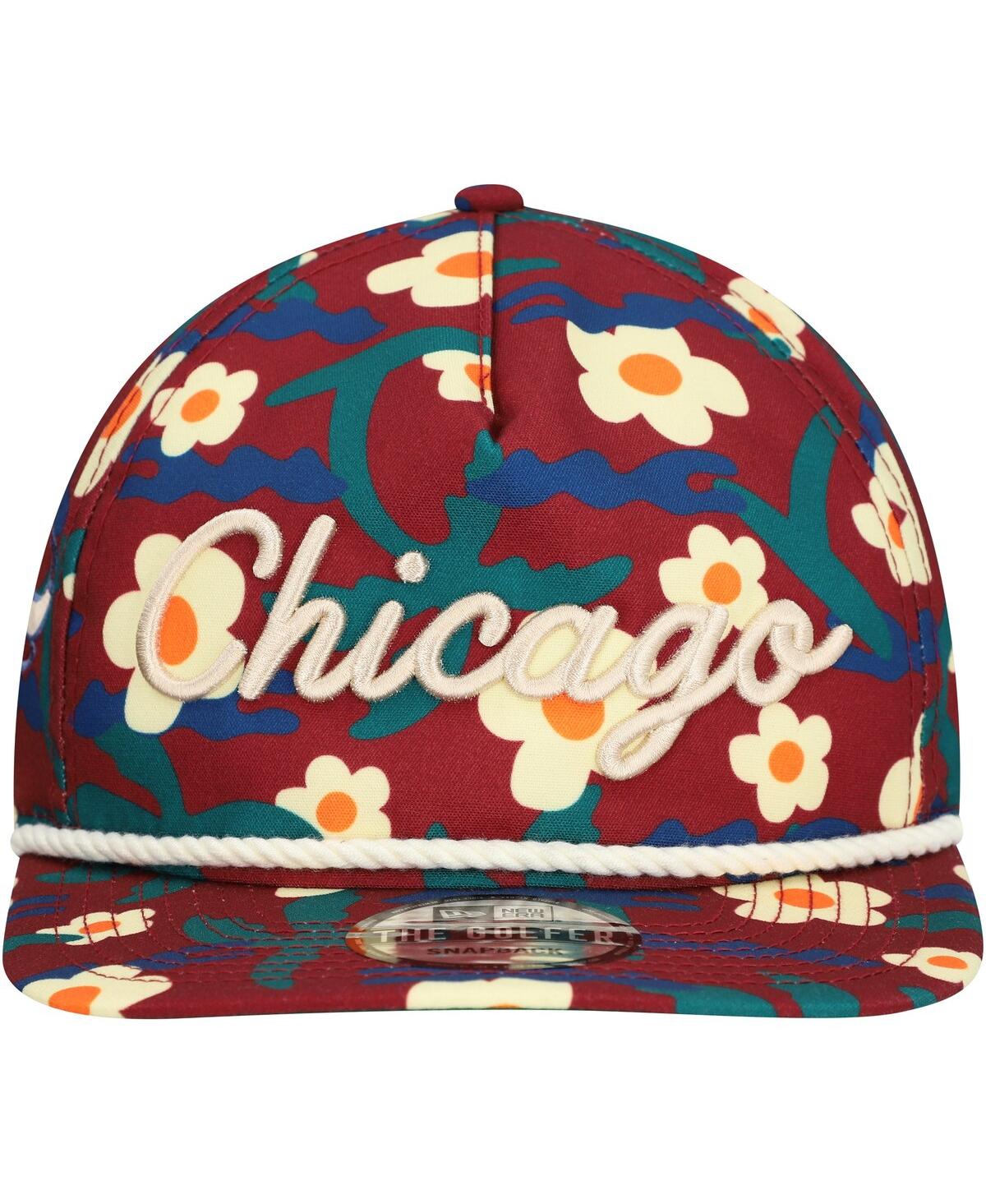 New Era Men's Crimson Chicago Bulls Vacation Floral Golfer Snapback Hat In Crimson