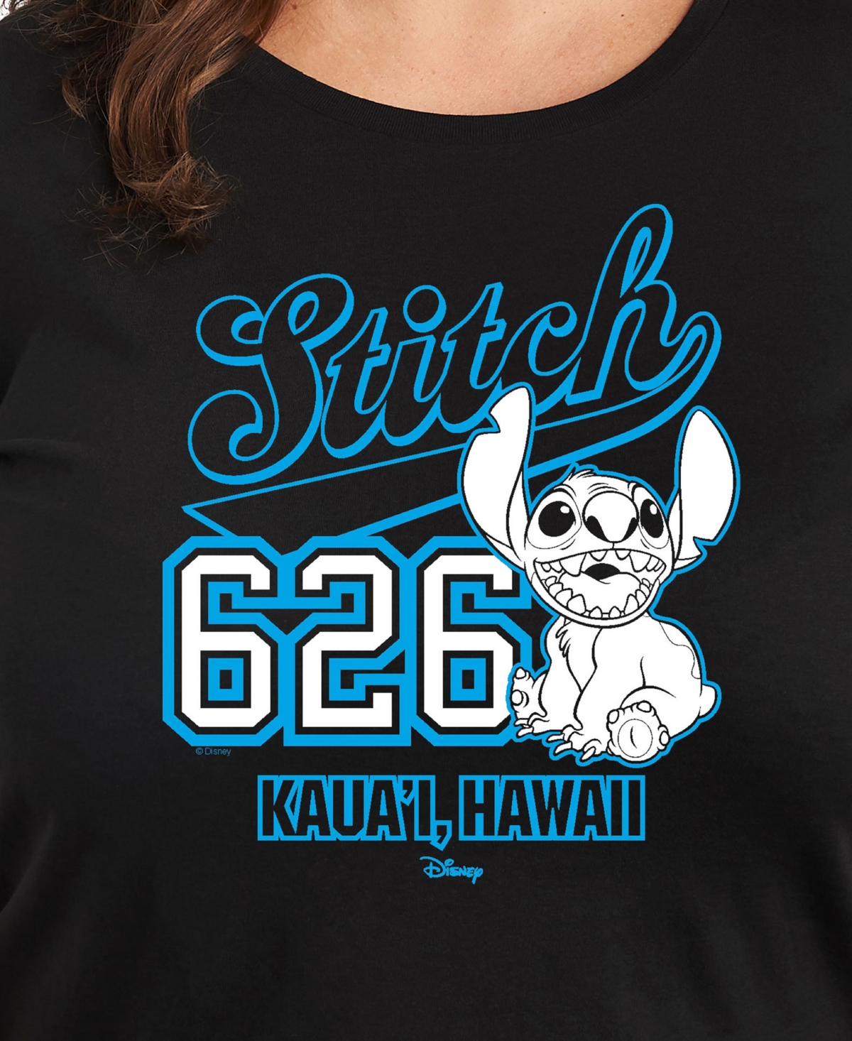Hybrid Apparel Trendy Plus Size Lilo And Stitch Core Graphic Crew Neck T-shirt In Black