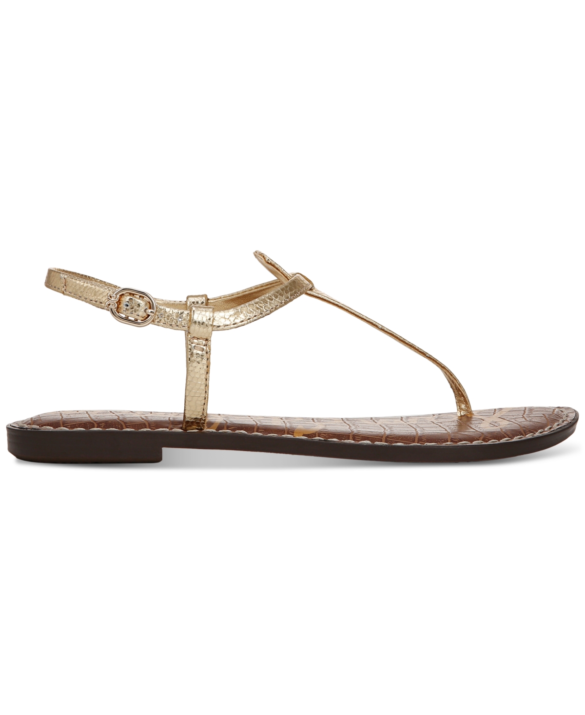 Sam Edelman Women's Gigi T-strap Flat Sandals In Amber Gold Metallic Leather