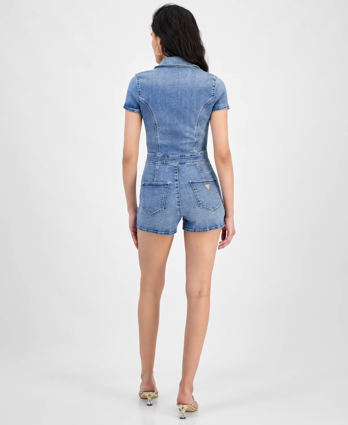 Guess Women's Janae Collared Zip-front Denim Romper