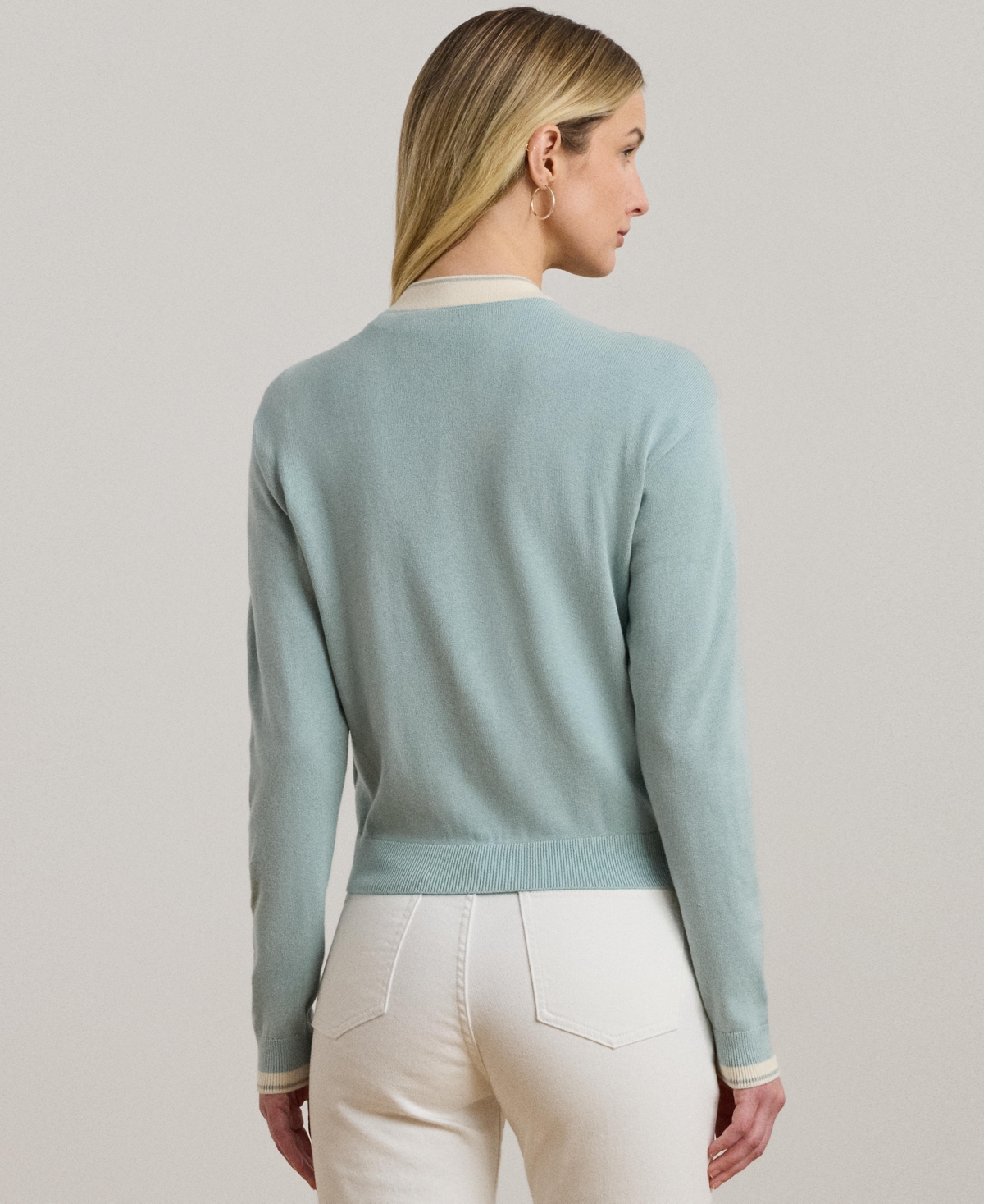 RALPH LAUREN WOMEN'S TWO-TONE COTTON-BLEND CARDIGAN 