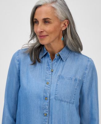 Petite Chambray Button-Down Perfect Shirt, Exclusively at Macy's