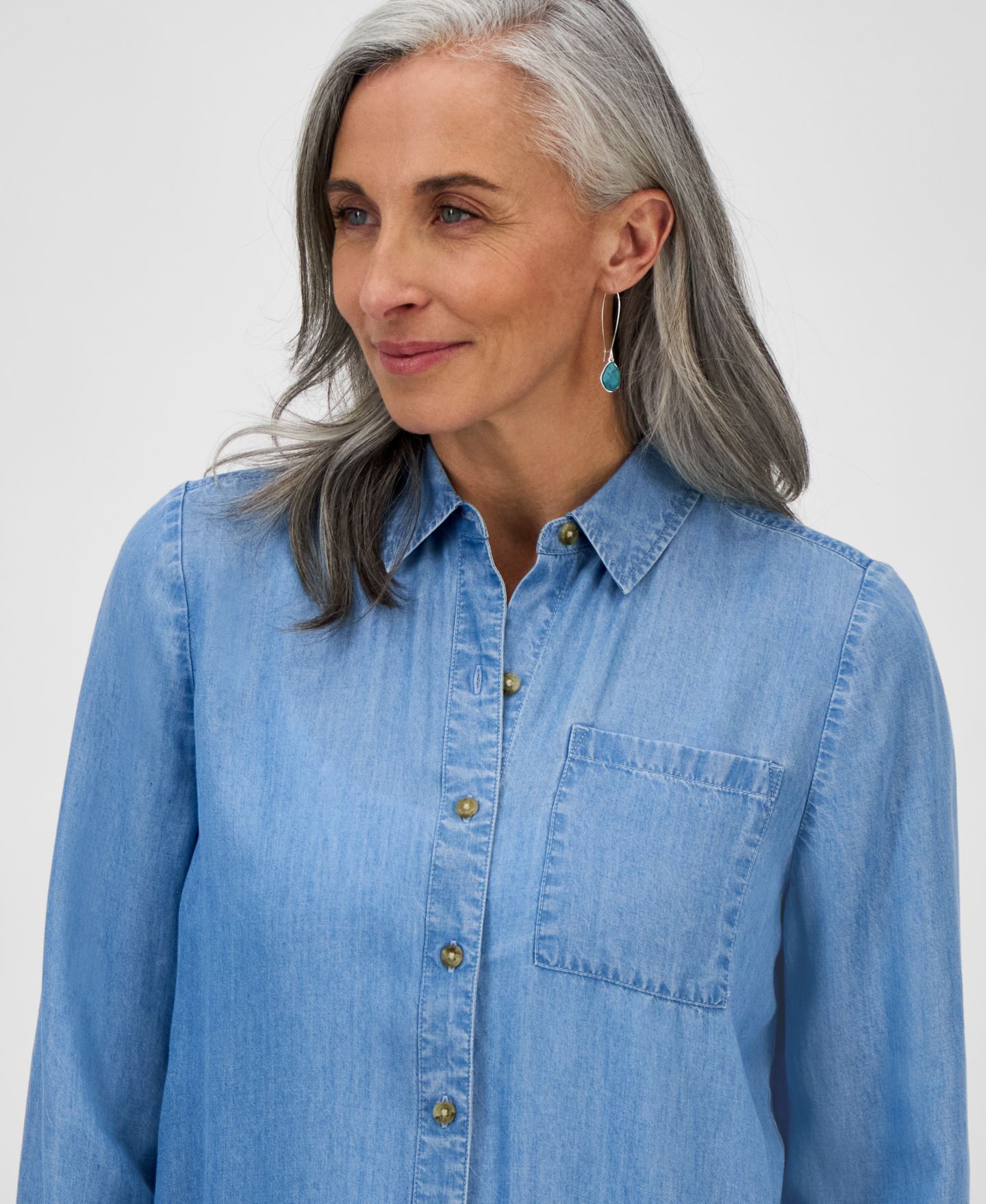 Женская рубашка Style & Co Petite Chambray Button-Down Perfect, цвет: Варёный — фото 2