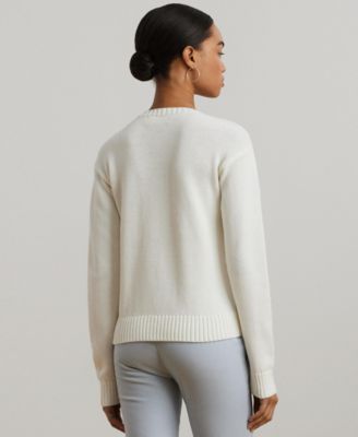Women's Floral-Logo Combed Cotton Sweater