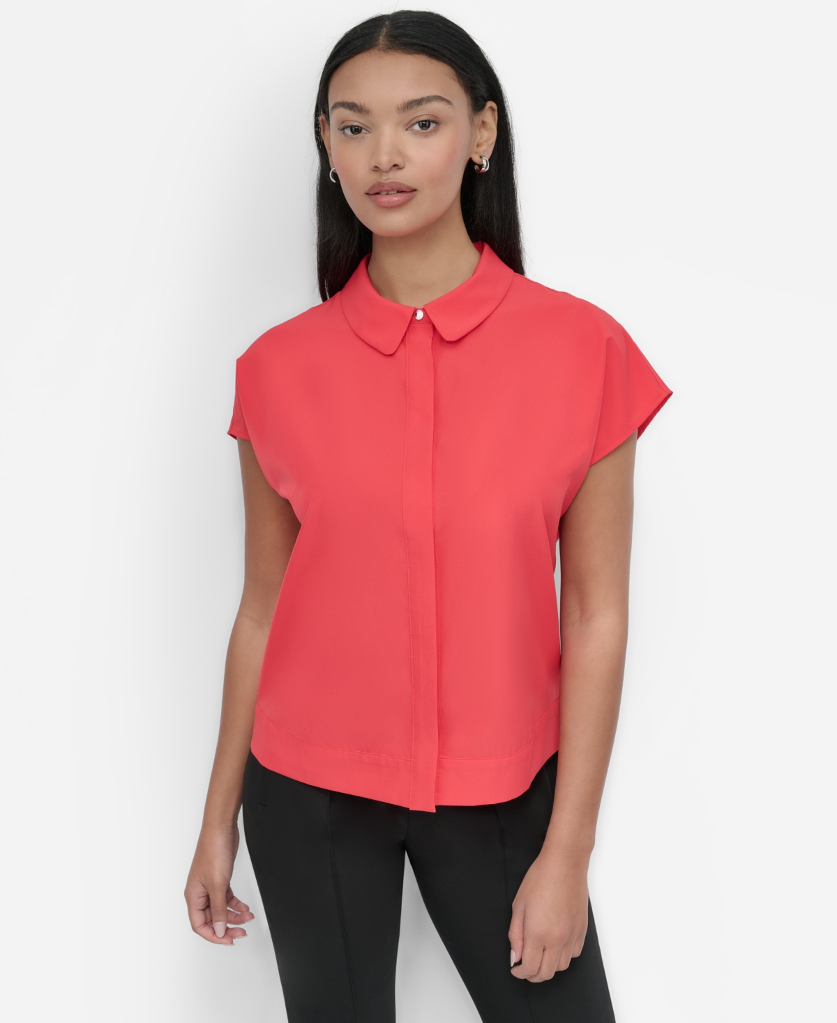 Petite Short-Sleeve Button-Front Blouse - Watermelon Sugar