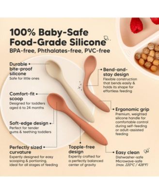 3-Pack Prep Baby Spoons, Silicone Baby Utensils for Self Feeding 6-24 Months, All Stages Baby Feeding Set, BLW Toddler Spoons