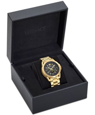 Men's Swiss V-Galaxy Moonphase Gold Ion Plated Bracelet Watch 43mm