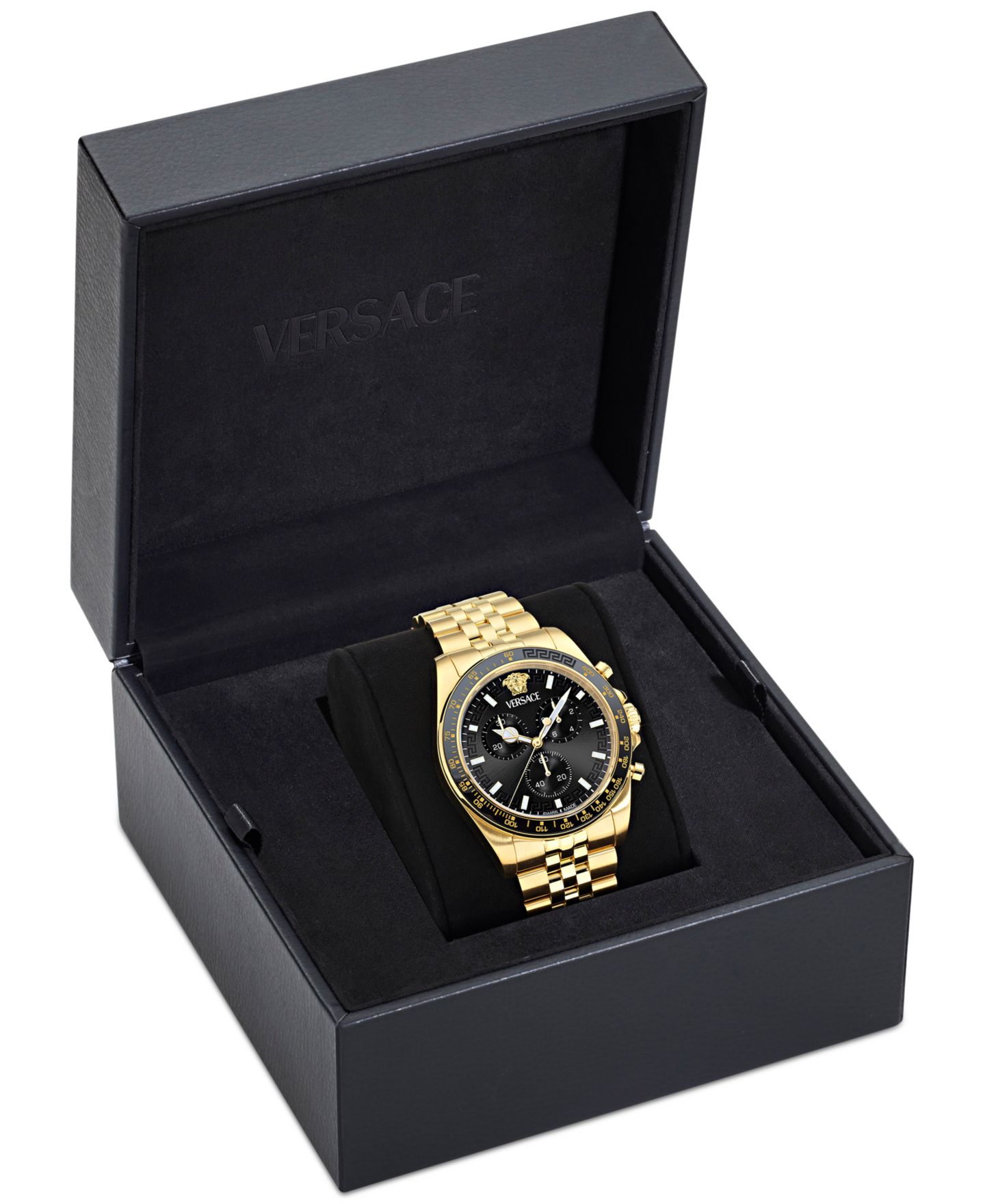 Мужские часы Versace Swiss Chronograph Greca Chrono Wave Gold Ion Plated Bracelet Watch 43mm — фото 4