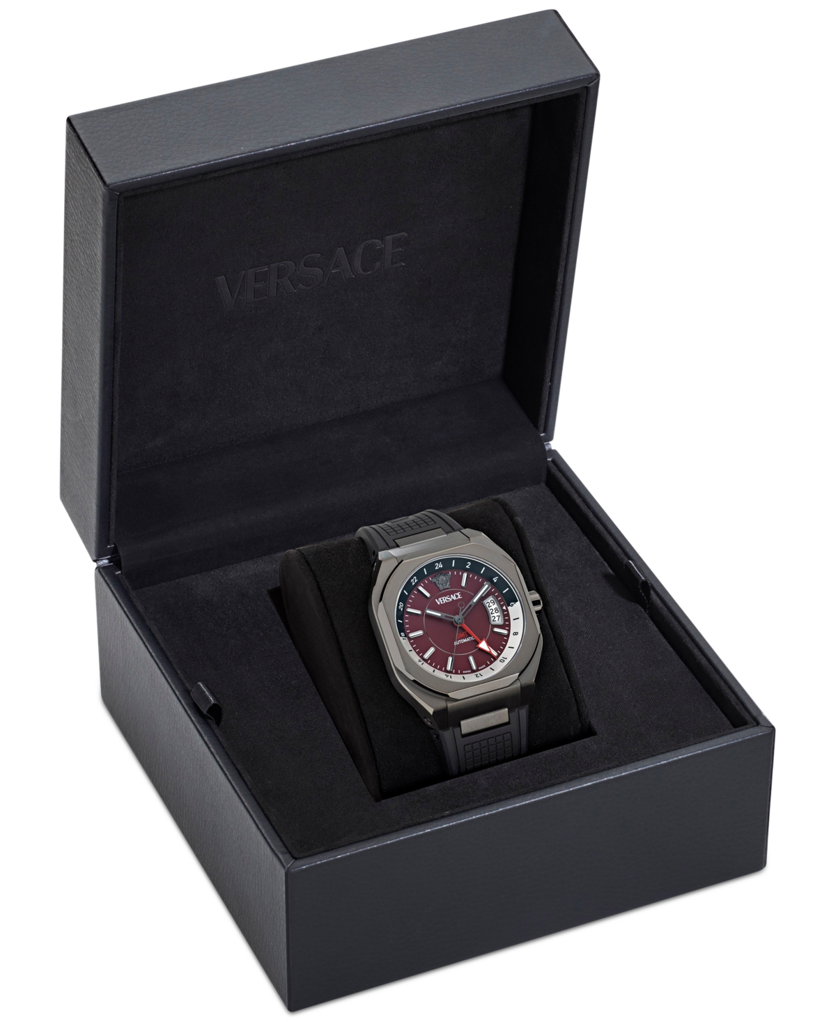 Versace Men's Swiss Automatic V-contempo Gmt Black Tpu Strap Watch 40x48mm In Gun