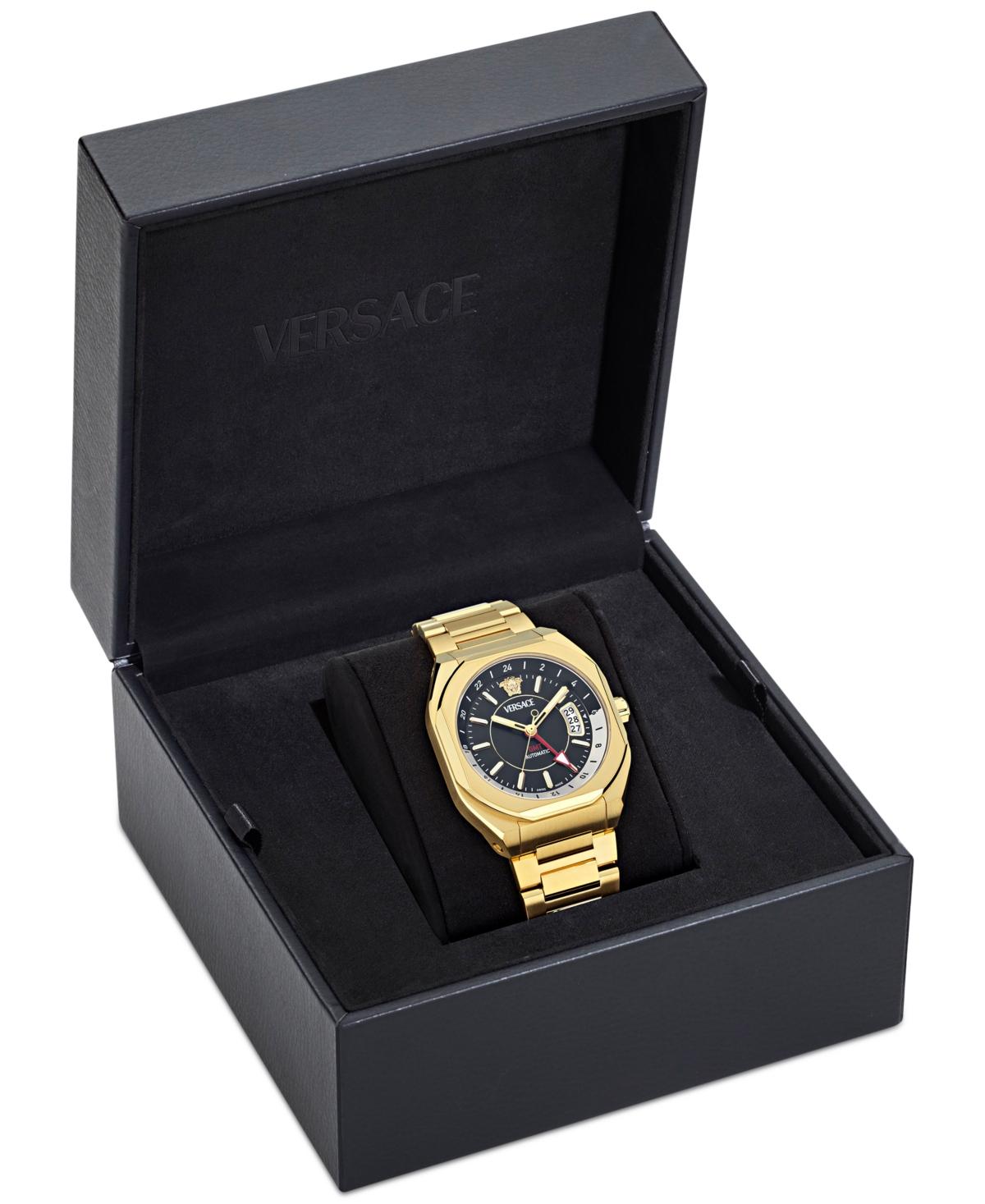 Versace Men's Swiss Automatic V-contempo Gmt Gold Ion Plated Bracelet Watch 40x48mm In Gold
