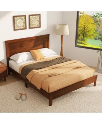 Bed Frame Platform Slat High Headboard Bedroom with Rubber Wood Leg