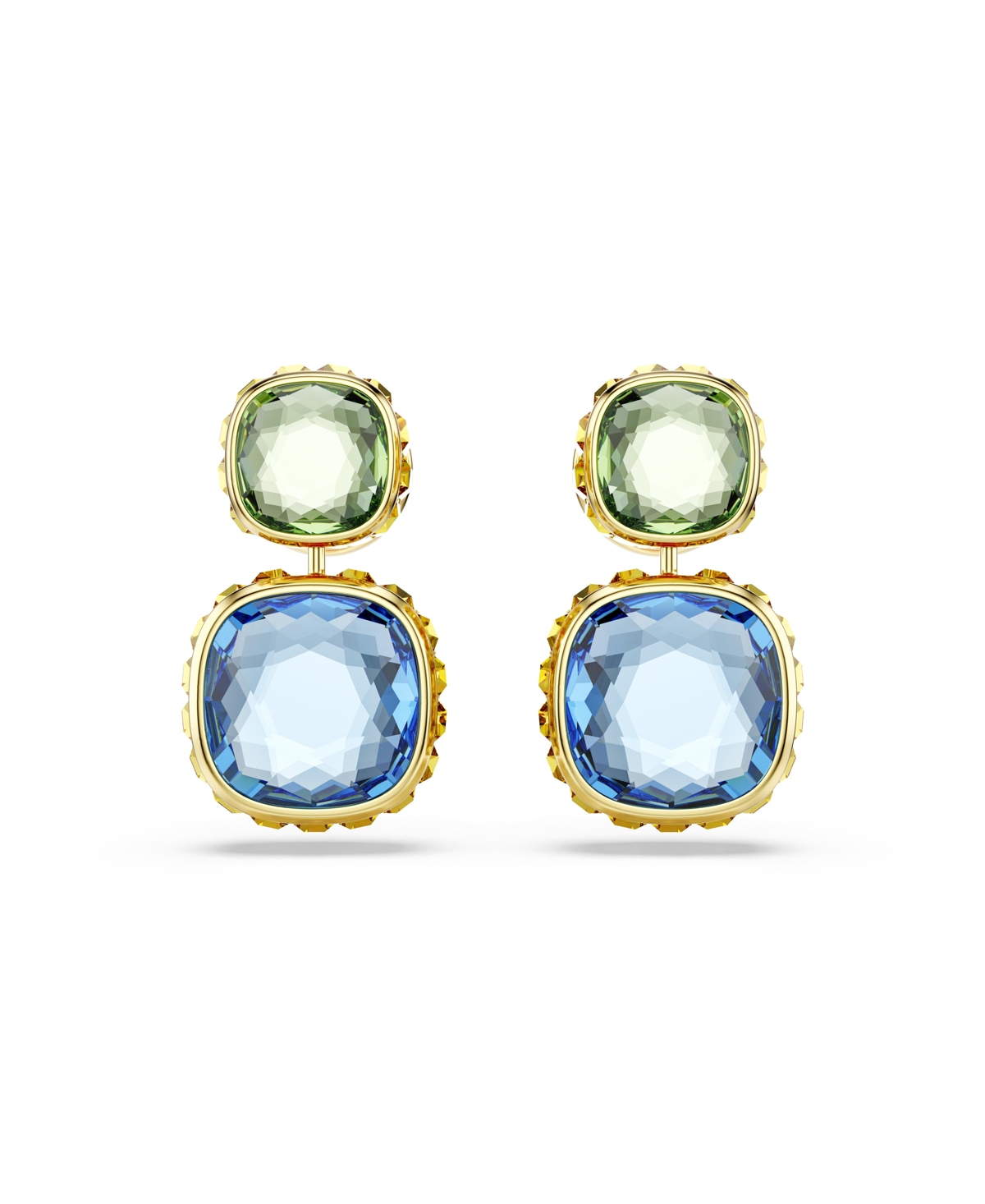Swarovski Chroma Gold-tone Plated Cushion Cut Drop Earrings