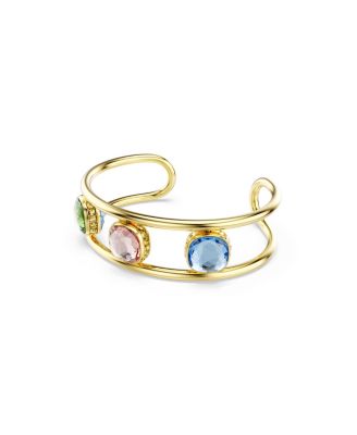 Chroma Cushion Cut Green Gold-Tone Plated Cuff Bracelet