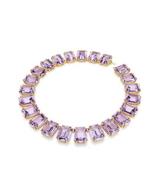 Millenia Octagon Cut Purple Gold-Tone Plated Tennis Necklace