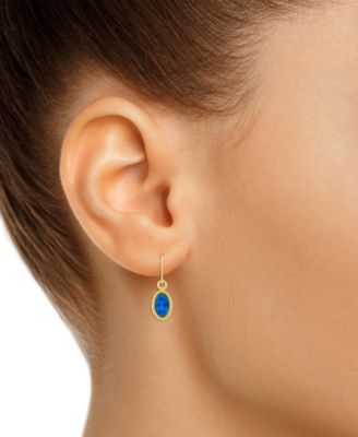 Oval Gemstone Drop Earrings in 10k Yellow Gold or White Gold