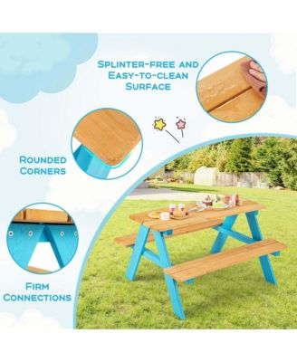 Kids Picnic Table Set Children Outdoor Wooden Table with Bench Seats Backyard