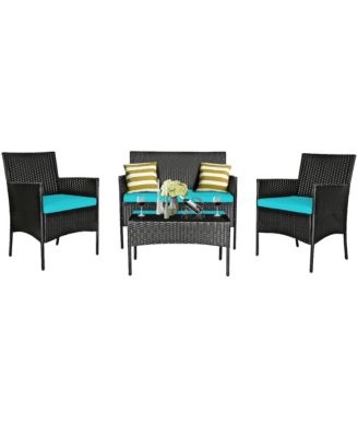 8PCS Patio Rattan Furniture Set Cushioned Sofa Coffee Table Backyard Porch Red