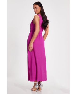 Women's V Neck Maxi Dress With Tie Belt Detail