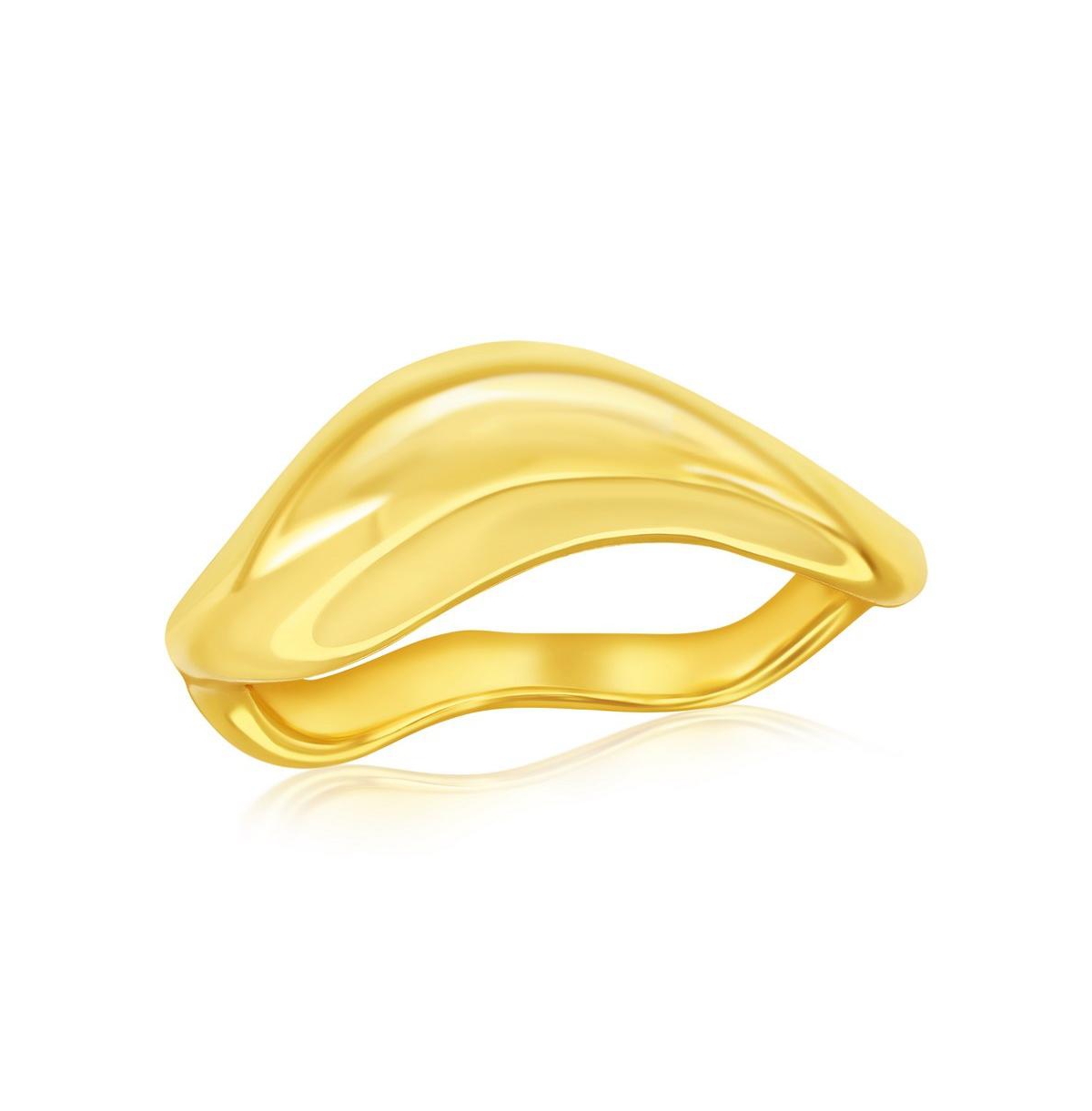 Sterling Silver, Gold Plated High-Polished Puffed Wavy Ring - Gold