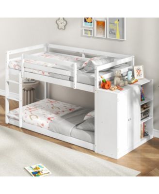 Bunk Bed with Convertible Bookcase and Ladder, Space-Saving Design for Kids' Rooms