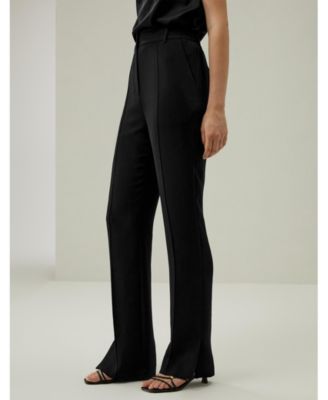 Women's Silk Straight Leg Trousers with Side Slit
