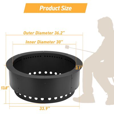 Round Smokeless Fire Pit Ring, 36 Inch Double Layer Heavy Duty Metal Fire Pit Insert Liner for Outside DIY Campfire Above or In-Ground, Black