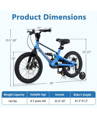 16 Inch Children Bicycle with Training Wheels & Double Disc Brakes Adjustable Seat Magnesium Alloy