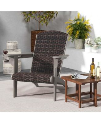 Patio Adirondack Chair with Rattan Padded Seat Wide Armrests & Hidden Cupholder