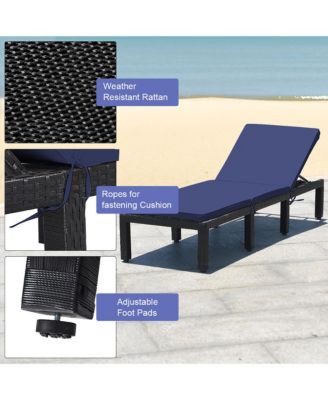 2PCS Patio Rattan Lounge Chair Chaise Recliner Adjust