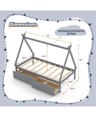 Wooden Tent Platform House Bed with 2 Drawers