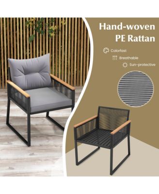3 PCS Patio Furniture Set PE Rattan Wicker Chairs w/ 2 Tier Coffee Table Soft Back