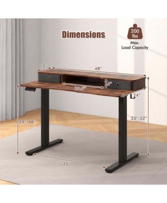 48"x 24" Electric Standing Desk with 2 Drawers Monitor Stand Storage Shelf