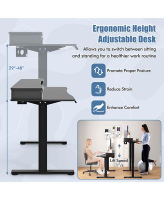 48"x 24" Electric Standing Desk with 2 Drawers Monitor Stand Storage Shelf