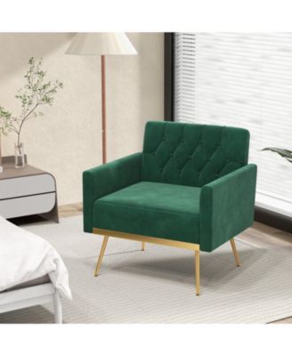 Modern Velvet Accent Chair with Button Tufted Back Metal Legs and Adjustable Foot Pads