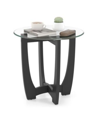 Round End Side Table with Tempered Glass Tabletop