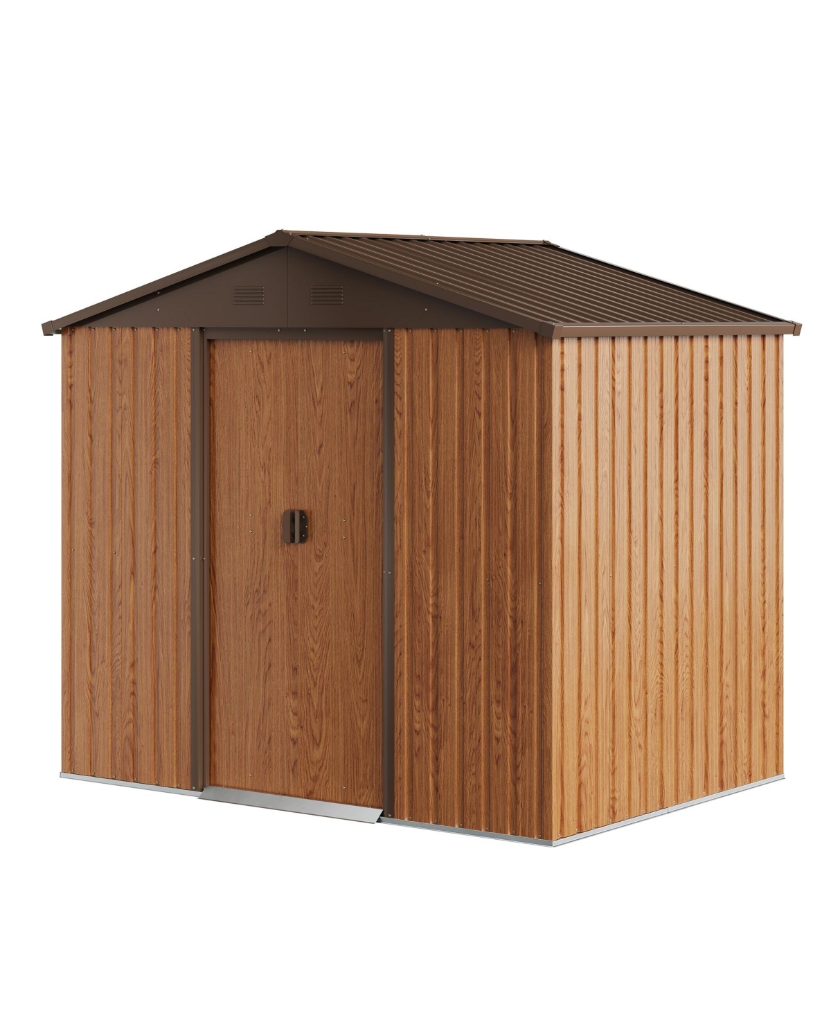 Storage Shed Metal Imitation Wood Grain 6&#xD7;8 ft Tool Shed Waterproof Brown - Brown