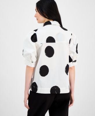 Women's Short-Blouson-Sleeve Button-Front Shirt 