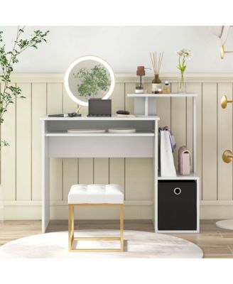 Home Office Computer Desk Space-saving Study Writing Desk with Keyboard Tray