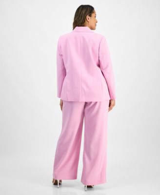Plus Size Single-Button Crepe Blazer & Wide-Leg Pants Suit Separates