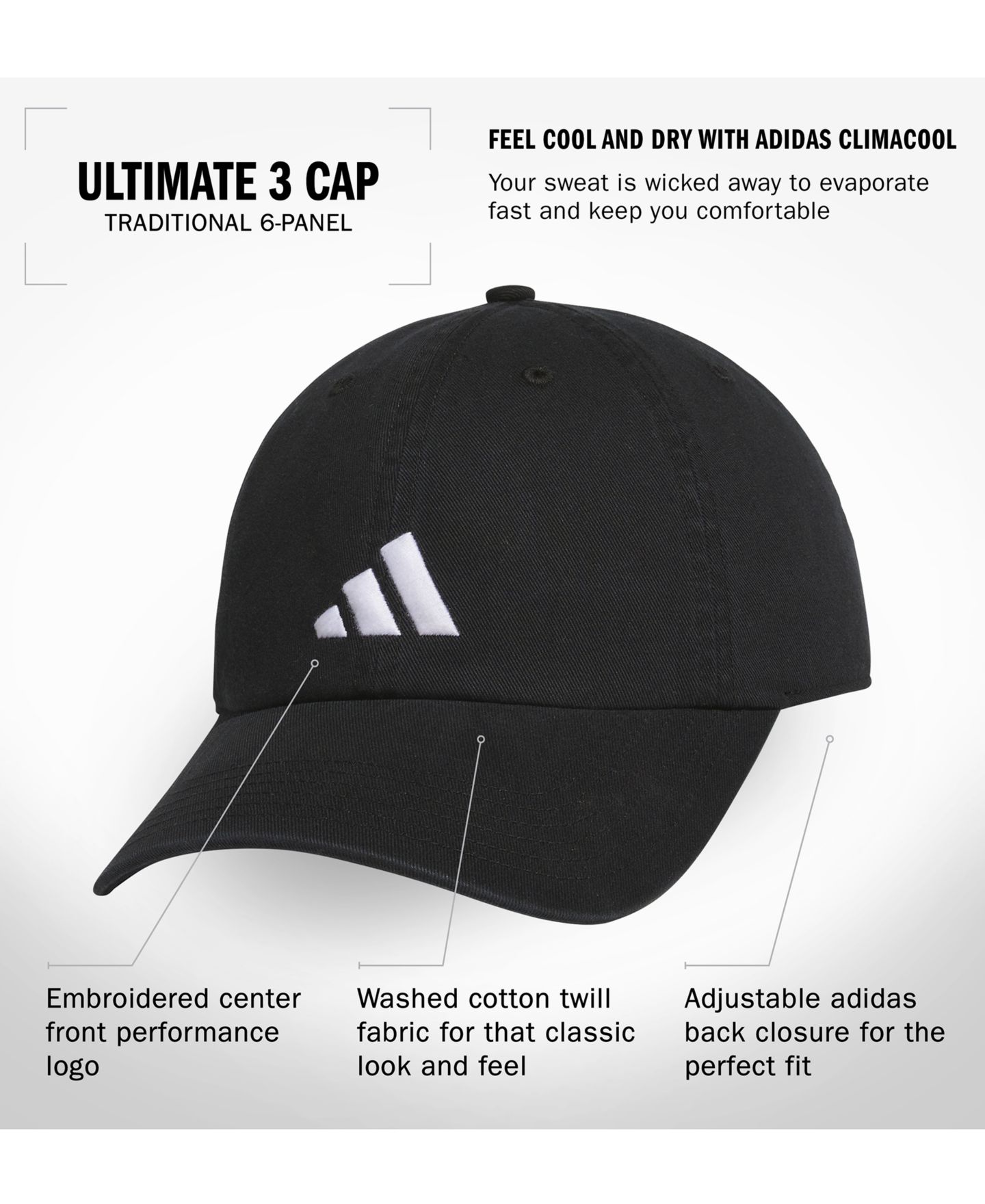 Мужская кепка adidas Ultimate 3 Embroidered Logo, цвет: Чёрный / Белый — фото 4